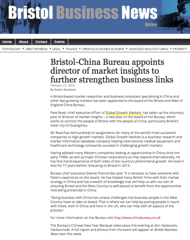 Bristol Business News Bristol China Bureau appoints director of market insights to further strengthen business links 160219