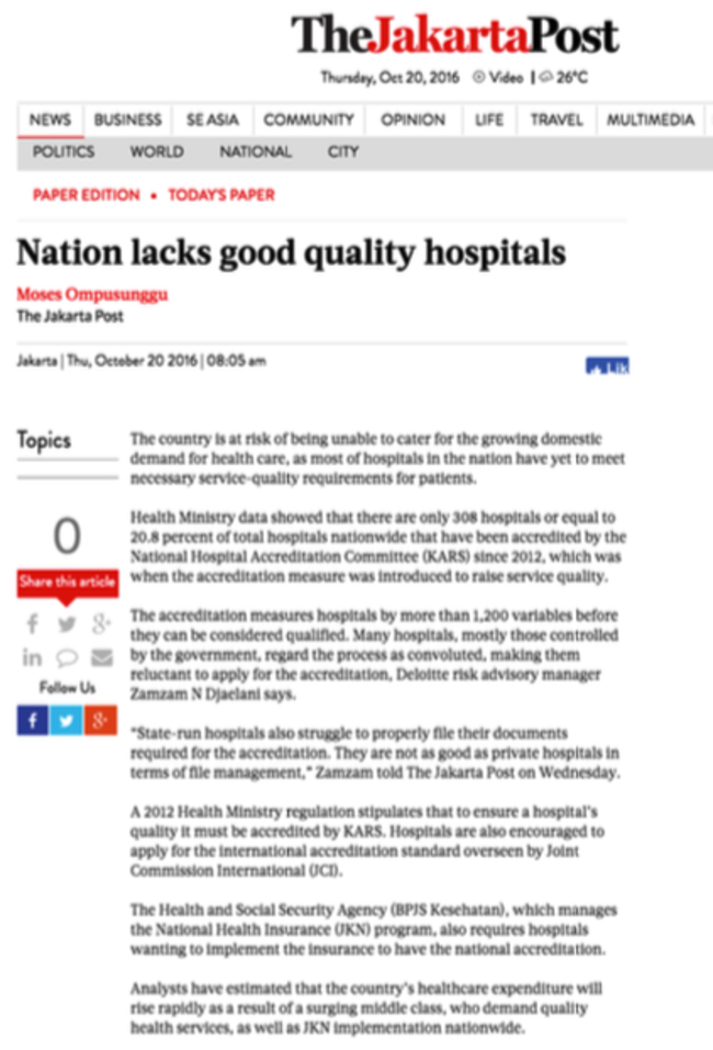 Jakarta Post Nation lacks good quality hospitals 161020